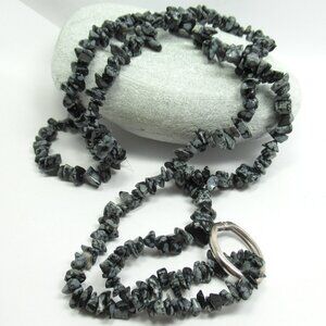 Snowflake Obsidian gemstone chip strand necklace